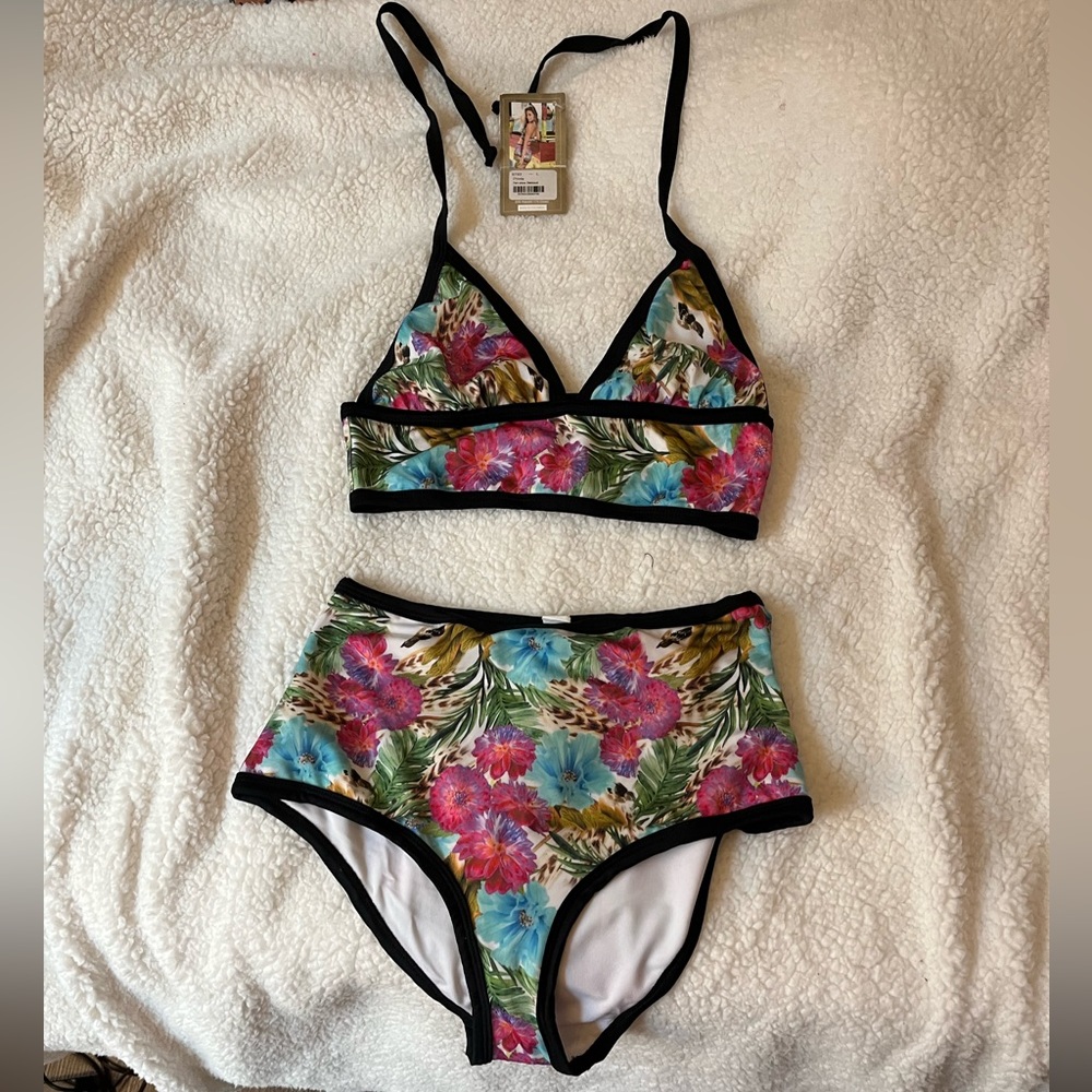 Tropical Print High Waisted Bikini